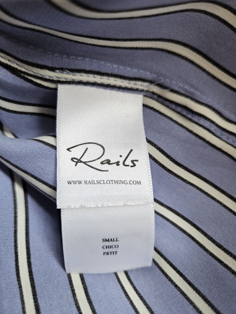 Rails 100% Silk Blue Striped Button-Up Spencer Shirt Moonlight Stripe - Size S - Picture 10 of 14